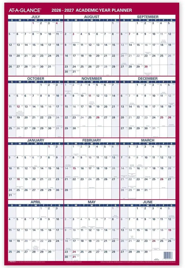 Main image of Dry Erase Calendar 2026-2027 Academic & Regular Year Wall Planner, 12-Month, 24" x 36", Double Sided, Vertical (PM210S28)