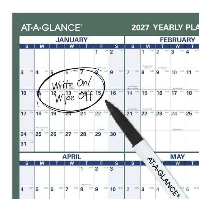 Alt view image 5 of 5 - Dry Erase Calendar 2026-2027 Academic & Regular Year Wall Planner, 12-Month, 24" x 36", Double Sided, Vertical (PM210S28)