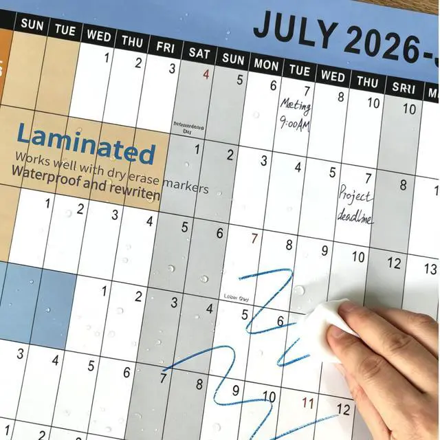 Alt view image 4 of 7 - 2026-2027 Wall Calendar - 24x36" Large Dry Erase Laminated Monthly Planner, July-June, Boho School Year Calendar for Teachers, Office, Home