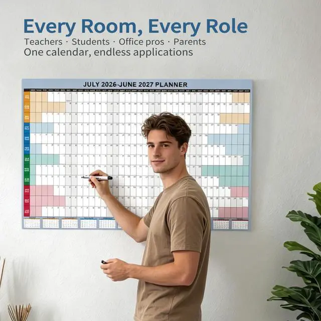 Alt view image 6 of 7 - 2026-2027 Wall Calendar - 24x36" Large Dry Erase Laminated Monthly Planner, July-June, Boho School Year Calendar for Teachers, Office, Home