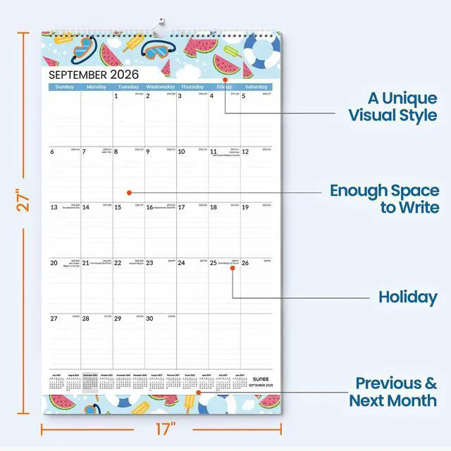 Alt view image 2 of 7 - 2026-2027 Wall Calendar Extra Large 17"x27", 21 Month July Calendar (Ends March 2028),Vertical Monthly for Wall, Seasons Color