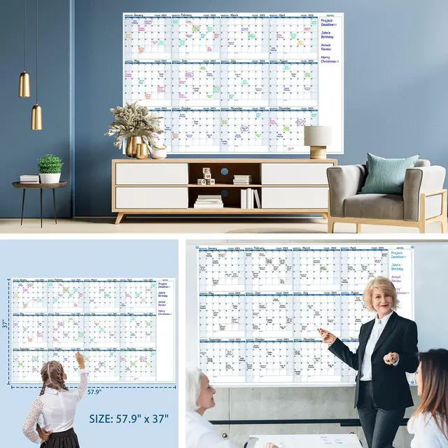 Alt view image 7 of 7 - Large Dry Erase Calendar for Wall Yearly Wall Calendar Dry Erase, 37" x 57.9", 12-Month Undated Blank Calendar Planner, Reusable Laminated Task Organizer with Note, Great for Office, Classroom, Home