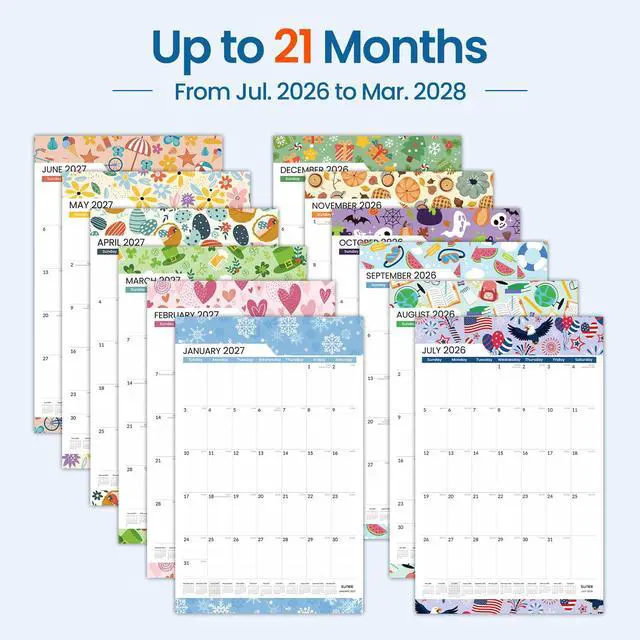 Alt view image 6 of 7 - 2026-2027 Wall Calendar Extra Large 17"x27", 21 Month July Calendar (Ends March 2028),Vertical Monthly for Wall, Seasons Color