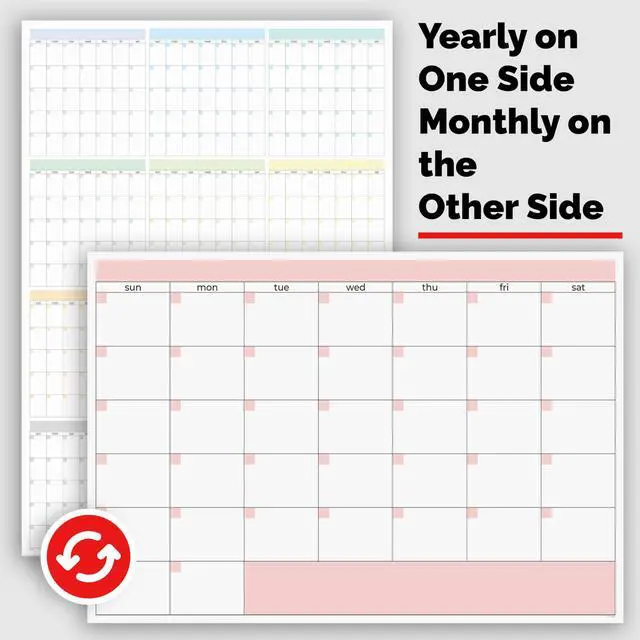 Alt view image 2 of 7 - Large Wall Calendar Undated (39 x 27 inches) Double Sided Dry Erase Yearly & Monthly Wall Calendar, Big Erasable Planner for Home, Office, Classroom, Thick Paper with Gloss Lamination, Full Year View.