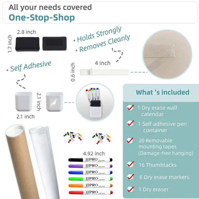 Alt view image 3 of 7 - Large Reusable Dry Erase Yearly Wall Calendar - Jumbo Premium Laminated 12 month Task Organizer - 38"x72" Undated Annual Planner for Home, Office, School Projects