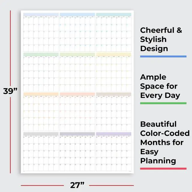Alt view image 4 of 7 - Large Wall Calendar Undated (39 x 27 inches) Double Sided Dry Erase Yearly & Monthly Wall Calendar, Big Erasable Planner for Home, Office, Classroom, Thick Paper with Gloss Lamination, Full Year View.