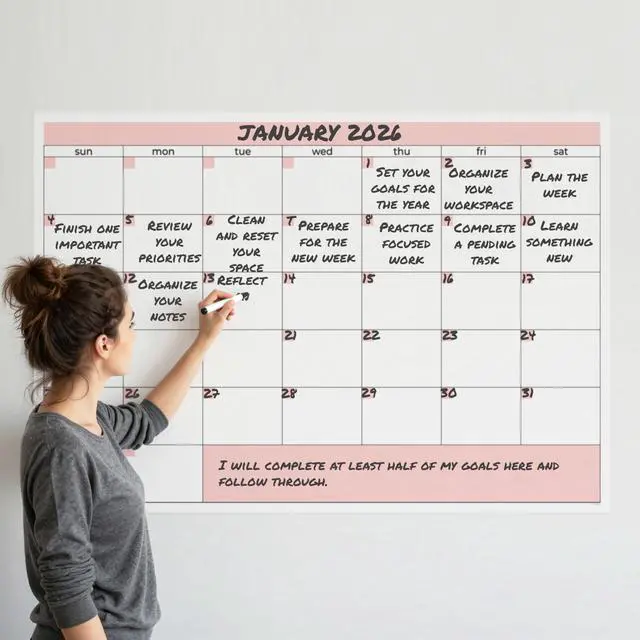 Alt view image 5 of 7 - Large Wall Calendar Undated (39 x 27 inches) Double Sided Dry Erase Yearly & Monthly Wall Calendar, Big Erasable Planner for Home, Office, Classroom, Thick Paper with Gloss Lamination, Full Year View.