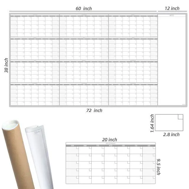 Alt view image 4 of 7 - Large Reusable Dry Erase Yearly Wall Calendar - Jumbo Premium Laminated 12 month Task Organizer - 38"x72" Undated Annual Planner for Home, Office, School Projects