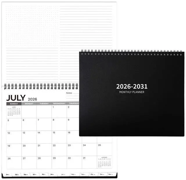Main image of 2026-2031 Monthly Planner - 5 Year Planner/Calendar 2026-2031, Jul 2026 - Jun 2031, 9" x 11", Tabs, 60 Months Flip Calendar, Spiral Bound Top, Black