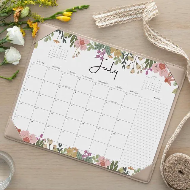 Alt view image 2 of 6 - Desk Calendar 2026 with Desktop Mat, Floral Desk Pad Calendar 15 x 12 Inch 18 Months Runs From January 2026 to June 2027, Desk Blotter Calendar for Home School and Office (Floral)