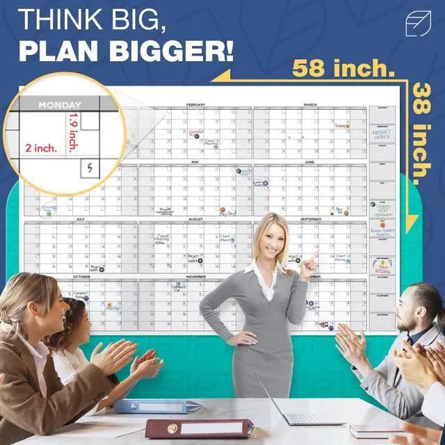 Alt view image 3 of 7 - Big Calendar 2026 | 58"x38" | Giant Dry Erase Yearly Planner for Home Office | Full Year Wall Calendar | Large Annual Wall Planner