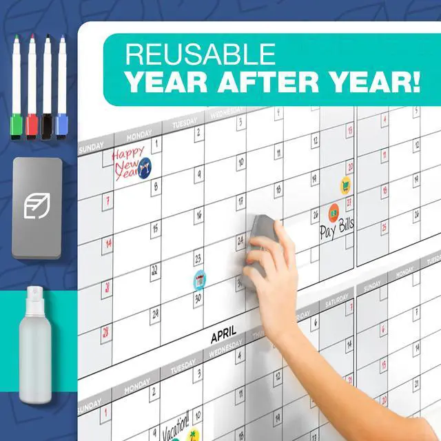 Alt view image 5 of 7 - Big Calendar 2026 | 58"x38" | Giant Dry Erase Yearly Planner for Home Office | Full Year Wall Calendar | Large Annual Wall Planner