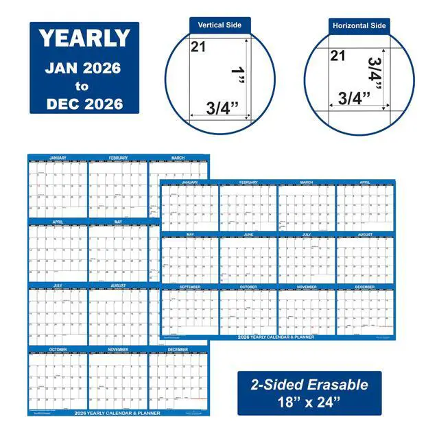 Alt view image 4 of 5 - 18" x 24" SwiftGlimpse 2026 Wall Calendar Erasable Large Wet & Dry Erase Laminated 12 Month Annual Yearly Wall Planner, Reversible, Horizontal/Vertical, Navy
