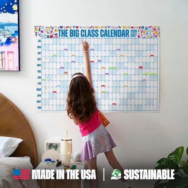 Alt view image 2 of 2 - Class School Year Dry Erase Wall Calendar July 2026 to June 2027 Year-at-a-Glance for Classrooms & Home Includes Labels & Marker Easy Hanging, Shaded Weekends Blue, 4x3