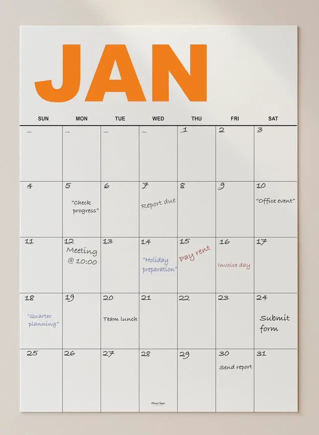Alt view image 3 of 4 - Dry Erase Undated Wall Calendar 12 Color-Coded Monthly Prints, A3 Size , Premium 400 gsm (14 pt) Thick Bristol Paper, Large 1.7 × 2.5 in Daily Writing Boxes, Glossy Reusable Surface