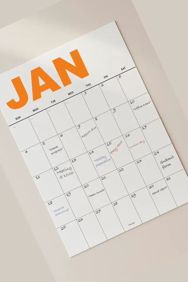 Alt view image 4 of 4 - Dry Erase Undated Wall Calendar 12 Color-Coded Monthly Prints, A3 Size , Premium 400 gsm (14 pt) Thick Bristol Paper, Large 1.7 × 2.5 in Daily Writing Boxes, Glossy Reusable Surface