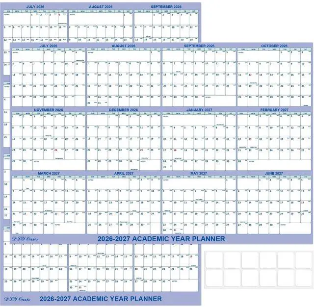 Main image of 32" x 48" Academic Wall Calendar 2026-2027, July 2026 - June 2027 Folded Wet & Dry Erase, Large Wall Calendar 12 Month, Vertical/Horizontal Reversible, School Yearly Wall Planner with Julian Dates