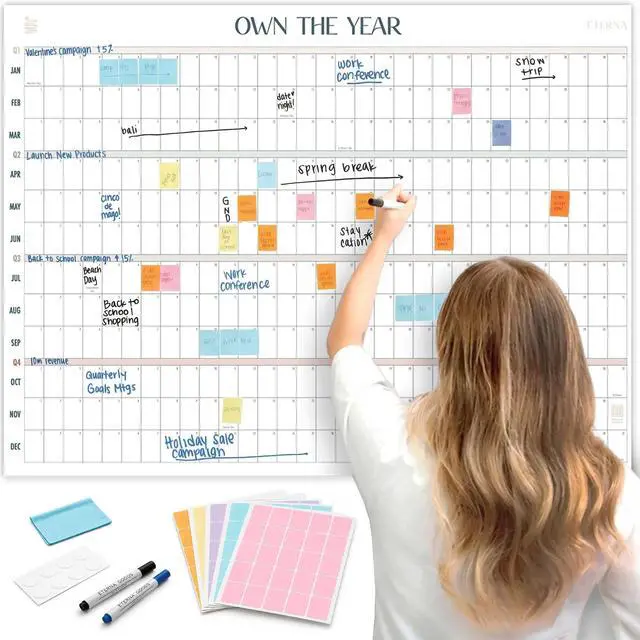 Main image of Undated Giant Wall Calendar | 4ft x 3ft Full-Year Dry Erase Planner Start Anytime, Own The Year Jumbo Whiteboard Wall Calendar, Includes Markers, Stickers & Mounting Kit, for Home or Office