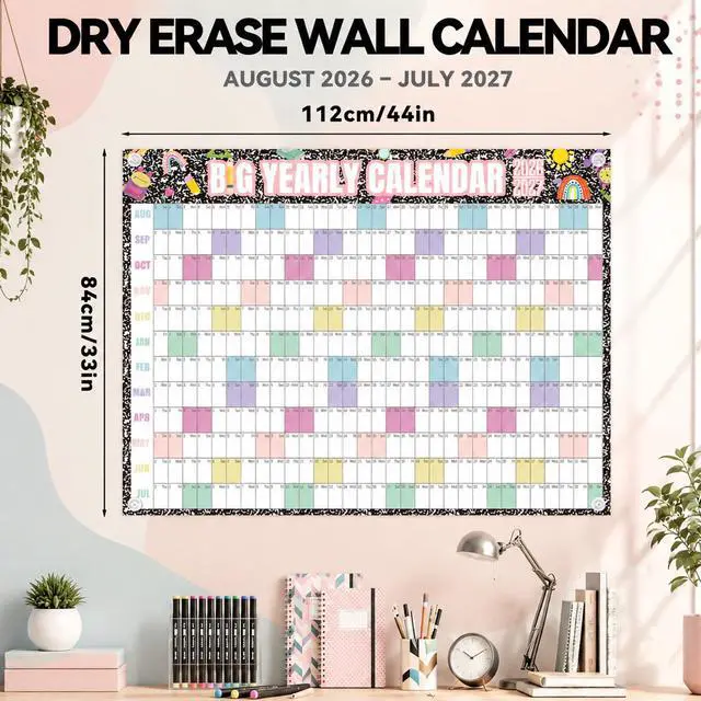 Alt view image 2 of 6 - 2026-2027 Dry Erase Wall Calendar Large 33'' x 44'' Big Academic Yearly Calendars for Wall Includes Laminated Calendar and Pins Marker for Schedule Planner Classrooms Home Office(Classic)