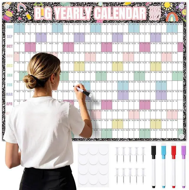 Main image of 2026-2027 Dry Erase Wall Calendar Large 33'' x 44'' Big Academic Yearly Calendars for Wall Includes Laminated Calendar and Pins Marker for Schedule Planner Classrooms Home Office(Classic)