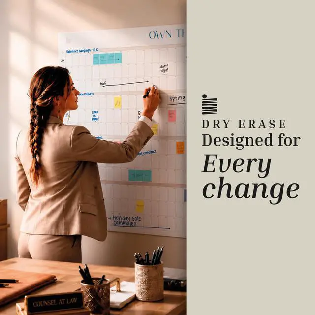 Alt view image 6 of 7 - Undated Giant Wall Calendar | 4ft x 3ft Full-Year Dry Erase Planner Start Anytime, Own The Year Jumbo Whiteboard Wall Calendar, Includes Markers, Stickers & Mounting Kit, for Home or Office