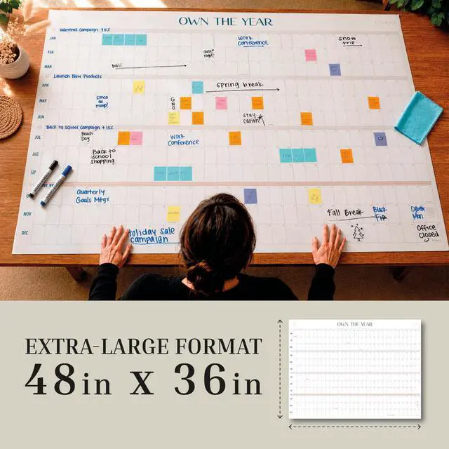Alt view image 3 of 7 - Undated Giant Wall Calendar | 4ft x 3ft Full-Year Dry Erase Planner Start Anytime, Own The Year Jumbo Whiteboard Wall Calendar, Includes Markers, Stickers & Mounting Kit, for Home or Office