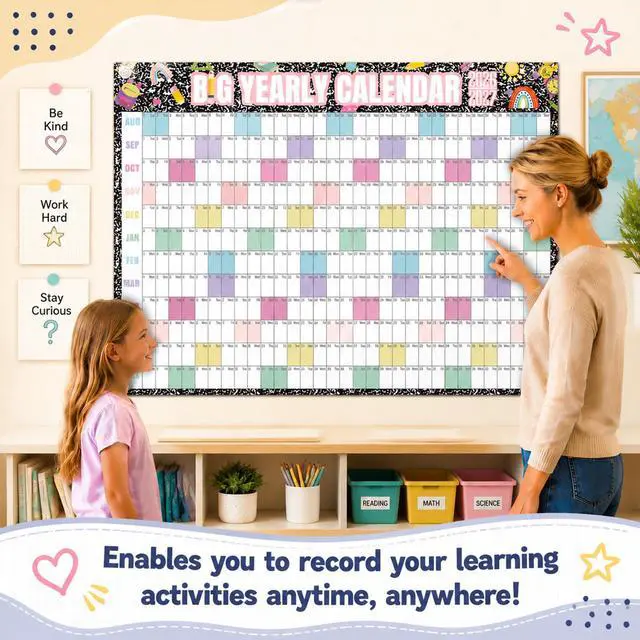 Alt view image 3 of 6 - 2026-2027 Dry Erase Wall Calendar Large 33'' x 44'' Big Academic Yearly Calendars for Wall Includes Laminated Calendar and Pins Marker for Schedule Planner Classrooms Home Office(Classic)
