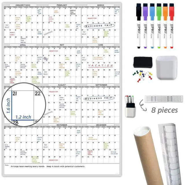 Main image of Dry Erase Wall Calendar - 38x26 Inches - Blank Undated Yearly Calendar - Whiteboard Premium Laminated Planner - Reusable Laminated Office Jumbo 12-Month Calendar (Vertical)