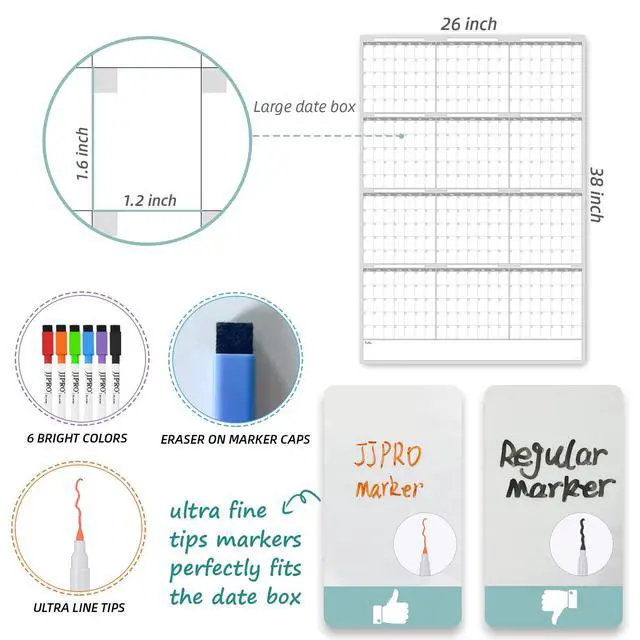 Alt view image 3 of 7 - Dry Erase Wall Calendar - 38x26 Inches - Blank Undated Yearly Calendar - Whiteboard Premium Laminated Planner - Reusable Laminated Office Jumbo 12-Month Calendar (Vertical)