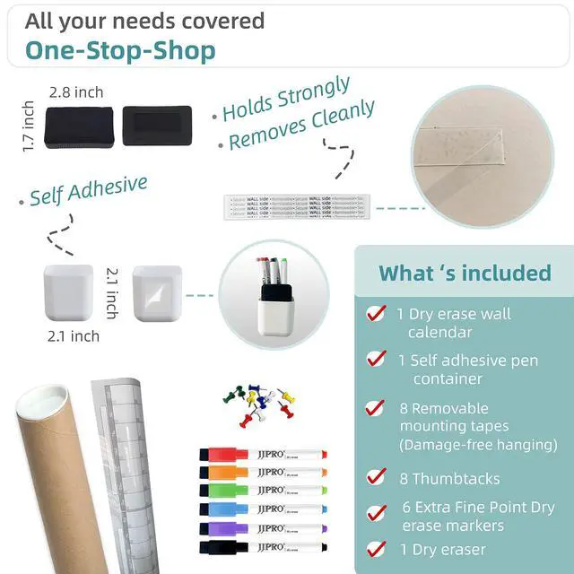 Alt view image 2 of 7 - Dry Erase Wall Calendar - 38x26 Inches - Blank Undated Yearly Calendar - Whiteboard Premium Laminated Planner - Reusable Laminated Office Jumbo 12-Month Calendar (Vertical)