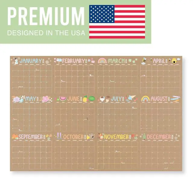 Alt view image 4 of 7 - Yearly Wall Calendar 2026 Large - 12 Month Dry Erase Calendar for Wall, Double-Sided, Reversible, Erasable, Reusable, Full Year Long Annual Planner - Kraft Pastel