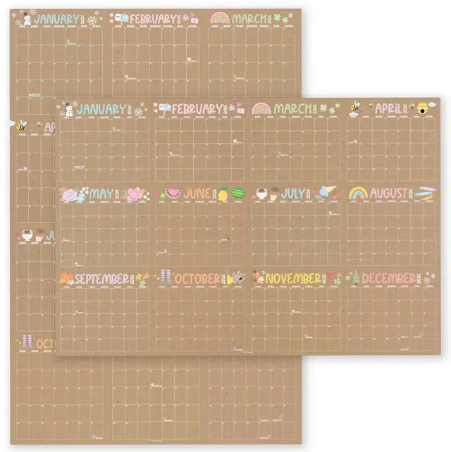 Main image of Yearly Wall Calendar 2026 Large - 12 Month Dry Erase Calendar for Wall, Double-Sided, Reversible, Erasable, Reusable, Full Year Long Annual Planner - Kraft Pastel