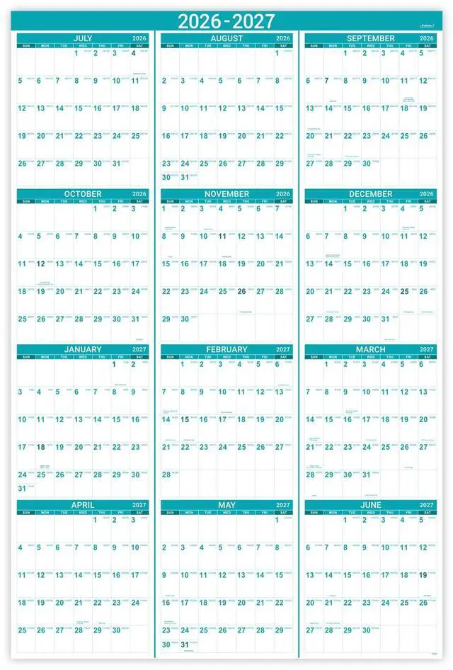 Main image of 2026-2027 Wall Calendar - Yearly Wall Calendar 2026 with Julian Date, Jul 2026 - Jun 2027, One Page for Organizing, Premium Thick Paper, Vertical, Gift Pocket, 34.8" x 22.8" (Open)
