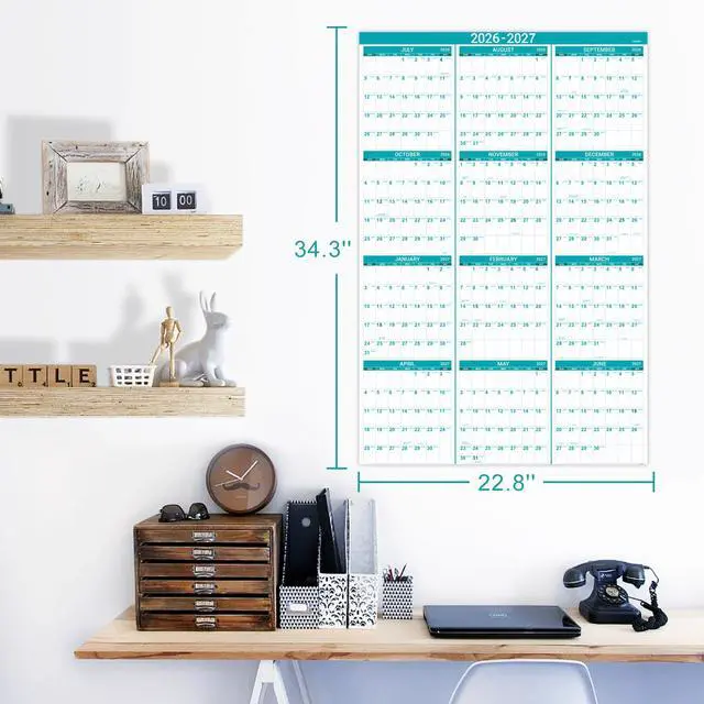 Alt view image 7 of 7 - 2026-2027 Wall Calendar - Yearly Wall Calendar 2026 with Julian Date, Jul 2026 - Jun 2027, One Page for Organizing, Premium Thick Paper, Vertical, Gift Pocket, 34.8" x 22.8" (Open)