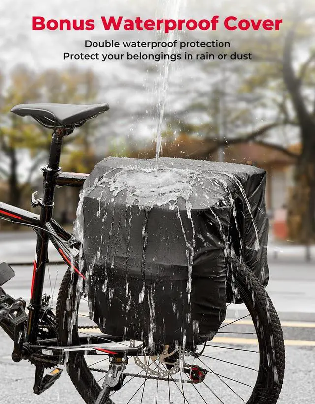 Alt view image 3 of 7 - Bike Bag Panniers with Rain Cover, 34L Waterproof Bicycle Saddle Bag for Rear Rack Mountain Biking Bags Storage, Ebike Accessories for Commuter Grocery Shopping Travel Carrier, Black