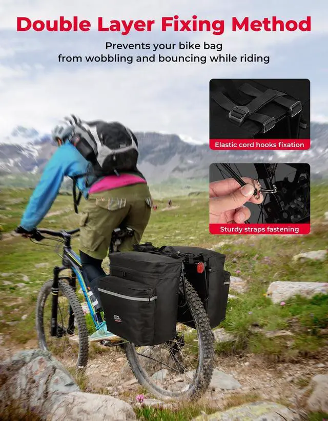 Alt view image 4 of 7 - Bike Bag Panniers with Rain Cover, 34L Waterproof Bicycle Saddle Bag for Rear Rack Mountain Biking Bags Storage, Ebike Accessories for Commuter Grocery Shopping Travel Carrier, Black