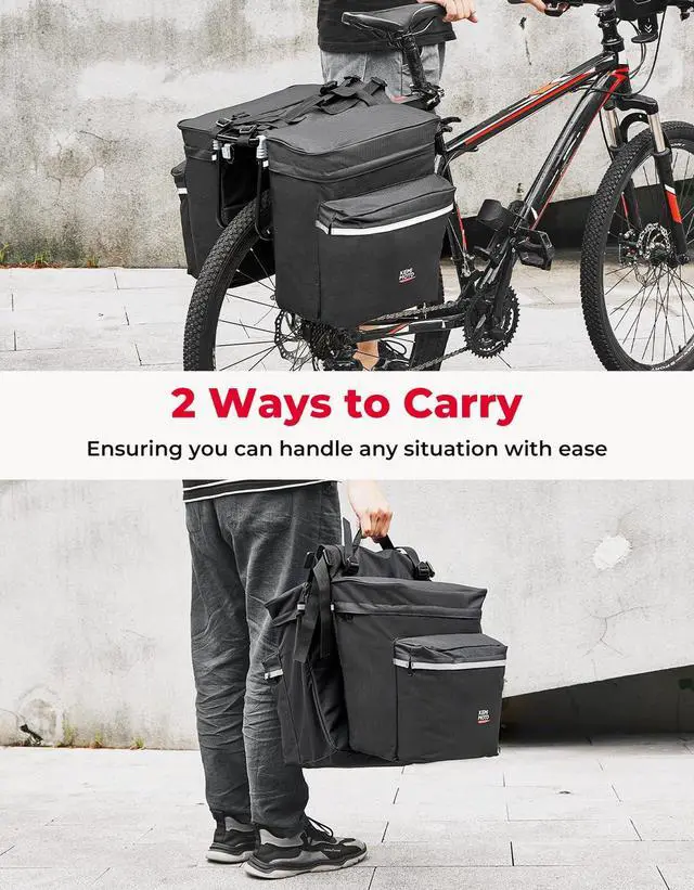 Alt view image 7 of 7 - Bike Bag Panniers with Rain Cover, 34L Waterproof Bicycle Saddle Bag for Rear Rack Mountain Biking Bags Storage, Ebike Accessories for Commuter Grocery Shopping Travel Carrier, Black