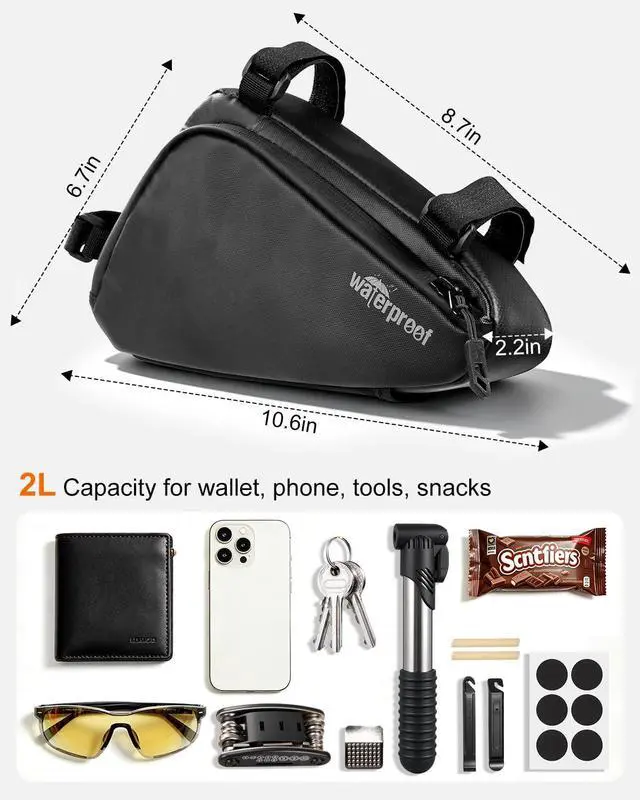 Alt view image 3 of 7 - Bike Frame Bag, 2L Waterproof Bicycle Triangle Bag, Storage Pouch for Cycling Accessories, Front Tube Pack for Mountain Road Commute Bikes