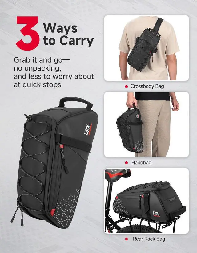 Alt view image 5 of 7 - Rear Bike Rack Bag - 8L PVC Water Resistant Ebike Bags for Bicycle Rear Rack, Bicycle Trunk Pannier for Commuter Travel Shopping and Cycling (Black)