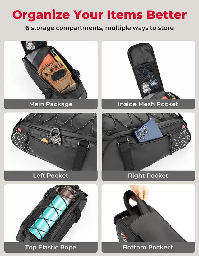 Alt view image 4 of 7 - Rear Bike Rack Bag - 8L PVC Water Resistant Ebike Bags for Bicycle Rear Rack, Bicycle Trunk Pannier for Commuter Travel Shopping and Cycling (Black)