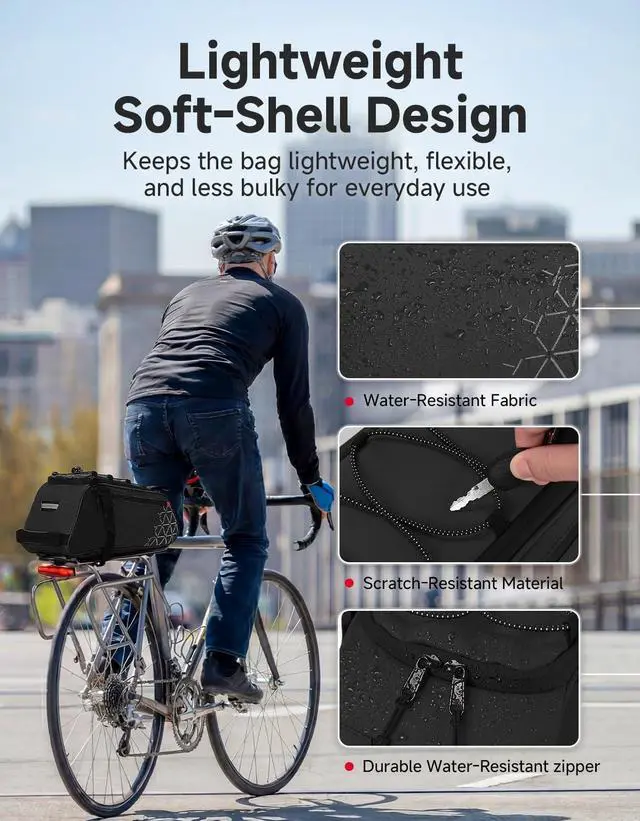 Alt view image 6 of 7 - Rear Bike Rack Bag - 8L PVC Water Resistant Ebike Bags for Bicycle Rear Rack, Bicycle Trunk Pannier for Commuter Travel Shopping and Cycling (Black)