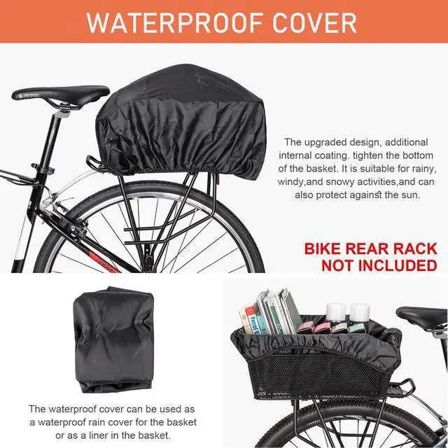 Alt view image 3 of 7 - Rear Bike Basket - Large Bicycle Rear Basket with Cargo Net and Waterproof Cover, Wire Bike Baskets Rear Large Capacity (NO Bike Rack Included)