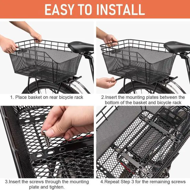 Alt view image 6 of 7 - Rear Bike Basket - Large Bicycle Rear Basket with Cargo Net and Waterproof Cover, Wire Bike Baskets Rear Large Capacity (NO Bike Rack Included)