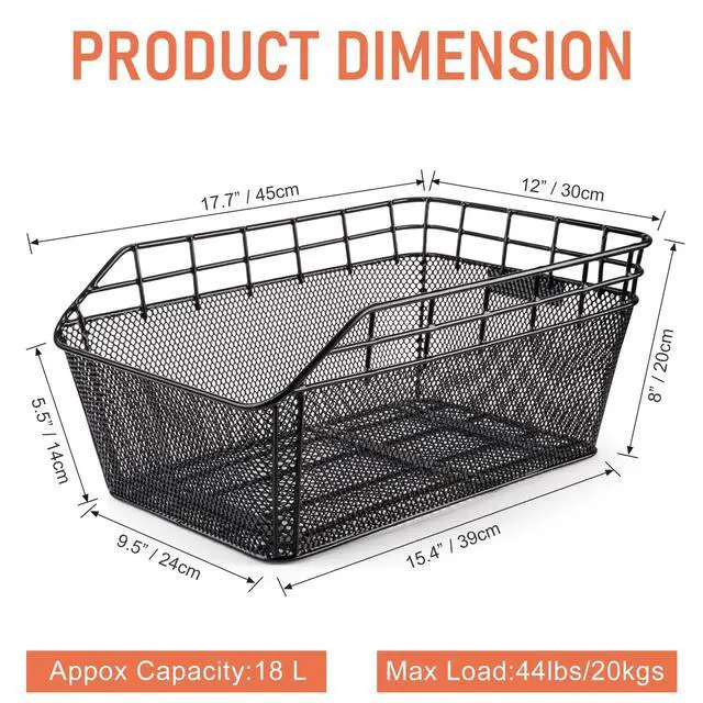 Alt view image 5 of 7 - Rear Bike Basket - Large Bicycle Rear Basket with Cargo Net and Waterproof Cover, Wire Bike Baskets Rear Large Capacity (NO Bike Rack Included)