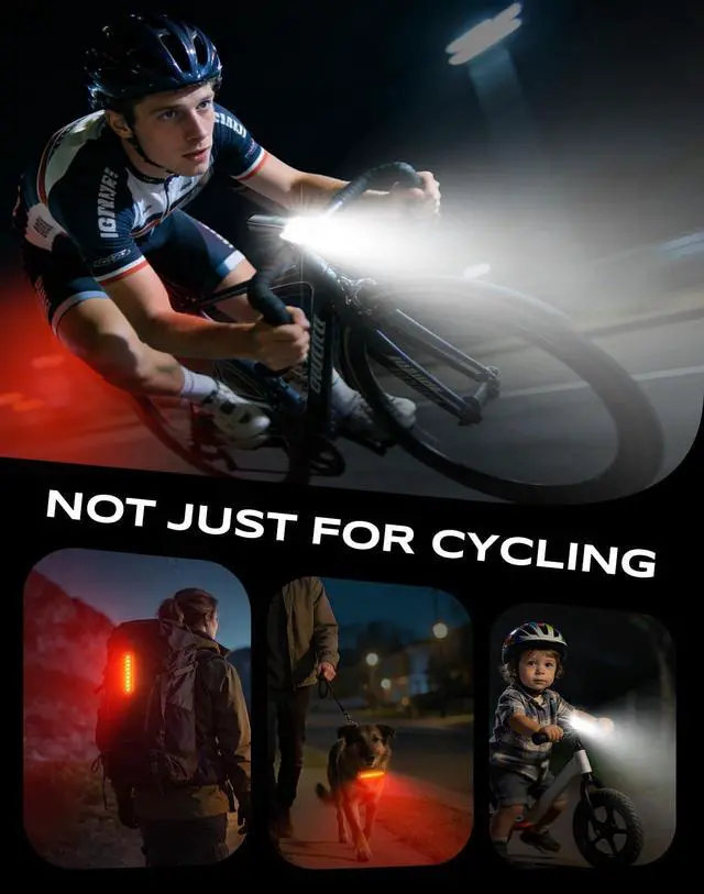 Alt view image 7 of 7 - 2026 New 1200LM Wide Angle Bike Lights for Night Riding, 3+5 Modes & IP65 Waterproof Bicycle Lights Front and Rear, Long-Lasting USB Rechargeable Sports Scooter Accessories for Men Women