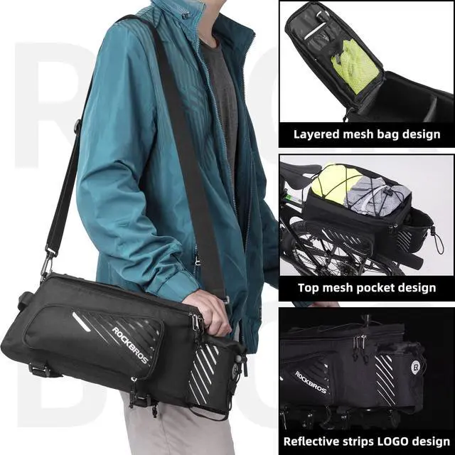 Alt view image 6 of 7 - Bike Rack Bag Bicycle Bag Trunk Rear Rack Bag Bike Panniers Bike Accessories Basket Storage Luggage Saddle Shoulder Bag 13L for E bike, Bicycle With Rain Cover Biking Accessories Gear
