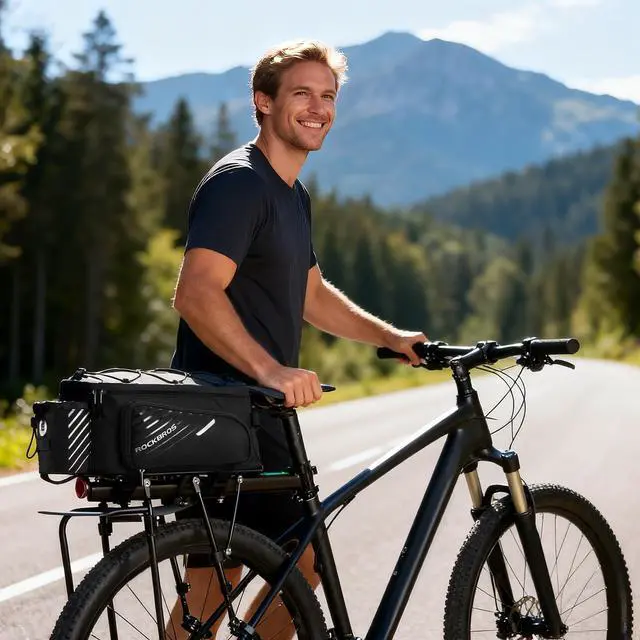 Alt view image 7 of 7 - Bike Rack Bag Bicycle Bag Trunk Rear Rack Bag Bike Panniers Bike Accessories Basket Storage Luggage Saddle Shoulder Bag 13L for E bike, Bicycle With Rain Cover Biking Accessories Gear