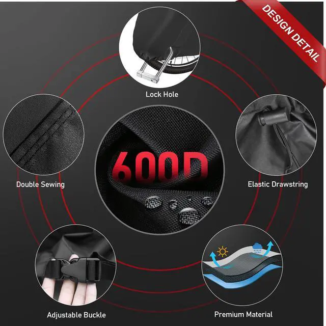 Alt view image 5 of 7 - Bike Cover for 1 Bike - 600D Bike Covers Outdoor Storage Waterproof & Heavy Duty, Bicycle Cover for Single eBike, Mountain Bike, Road Bike, Hybrid Bike, Beach Cruiser Bike, Scooter and More