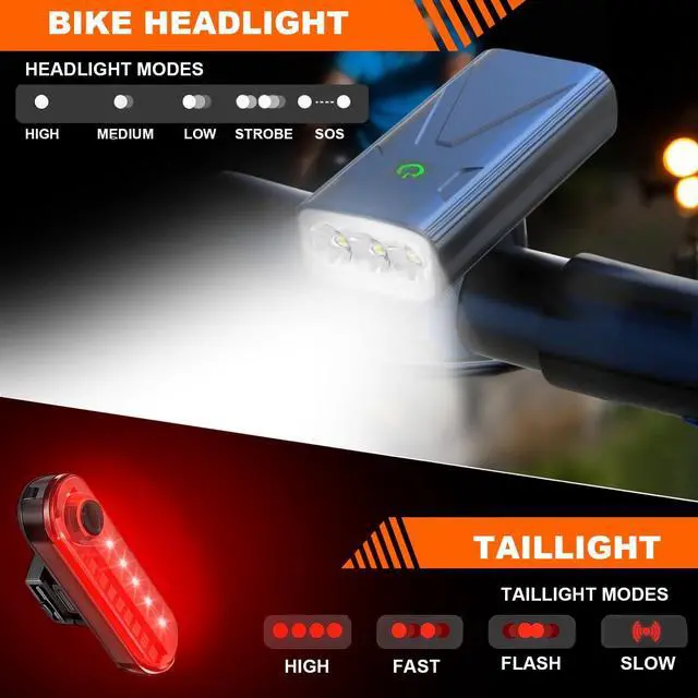 Alt view image 2 of 7 - Bike Lights for Night Riding USB Bike Light Set, Bicycle Front Headlight and Back Taillight, 3/5 Light Modes,for Road Cycling