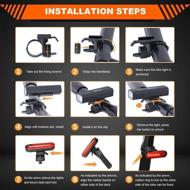 Alt view image 7 of 7 - Bike Lights for Night Riding USB Bike Light Set, Bicycle Front Headlight and Back Taillight, 3/5 Light Modes,for Road Cycling